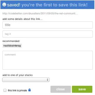 Screenshot of Delicious Chrome extension