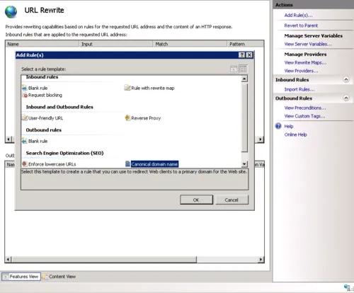 Add Rule dialog in IIS 7